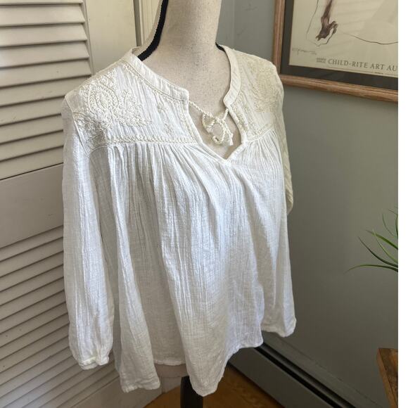 RACHEL ZOE Womens Tunic *Large Gauzy Embroidered Keyhole Neckline Bohemian - Picture 3 of 10